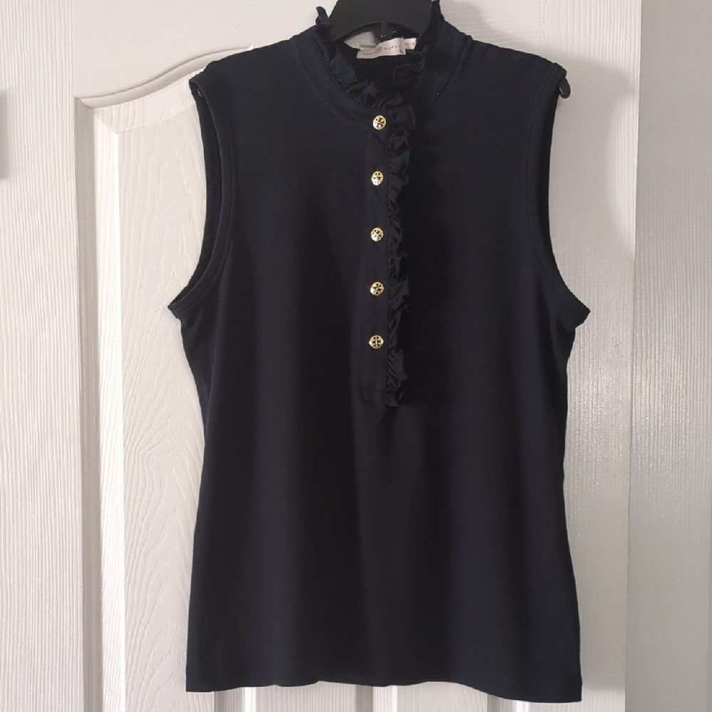 Tory Burch Navy Sleeveless Top with Gold Accents